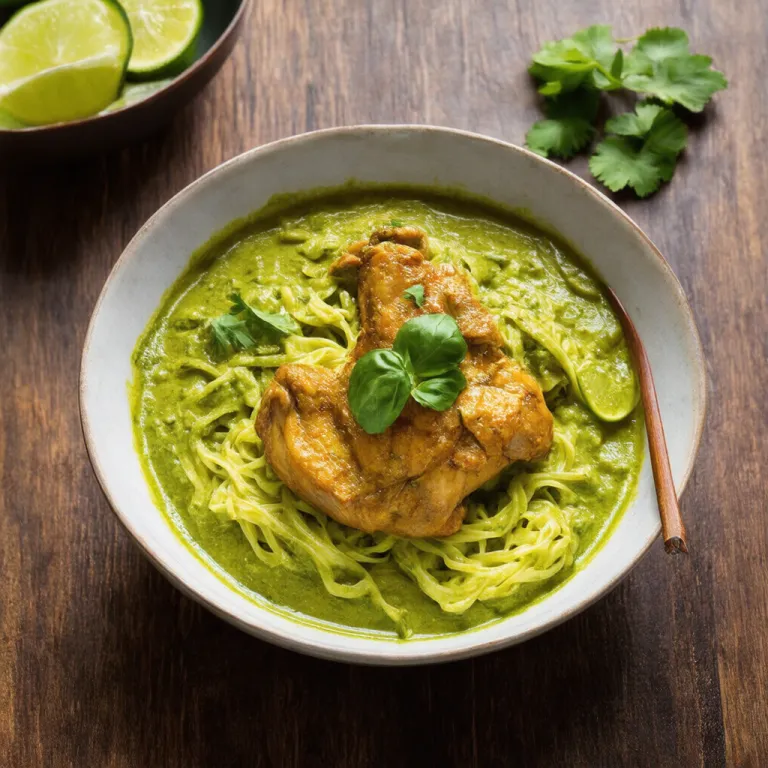 Slow-cooked Thai Green Curry Chicken with Rice Noodles
