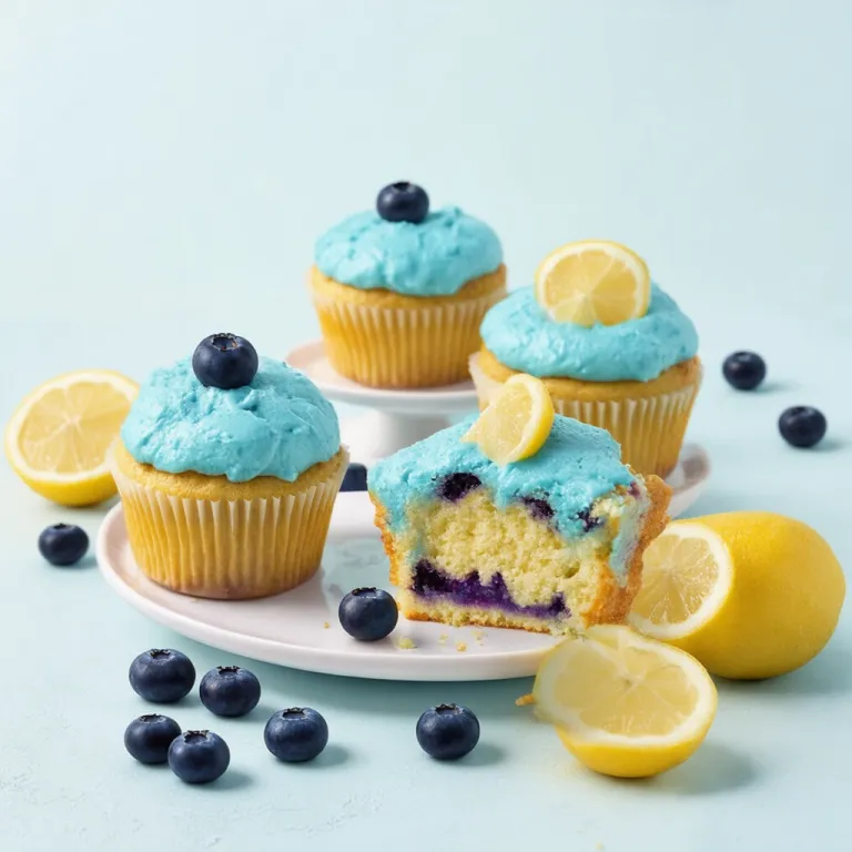 Zesty Lemon Icing on Blueberry Cupcakes